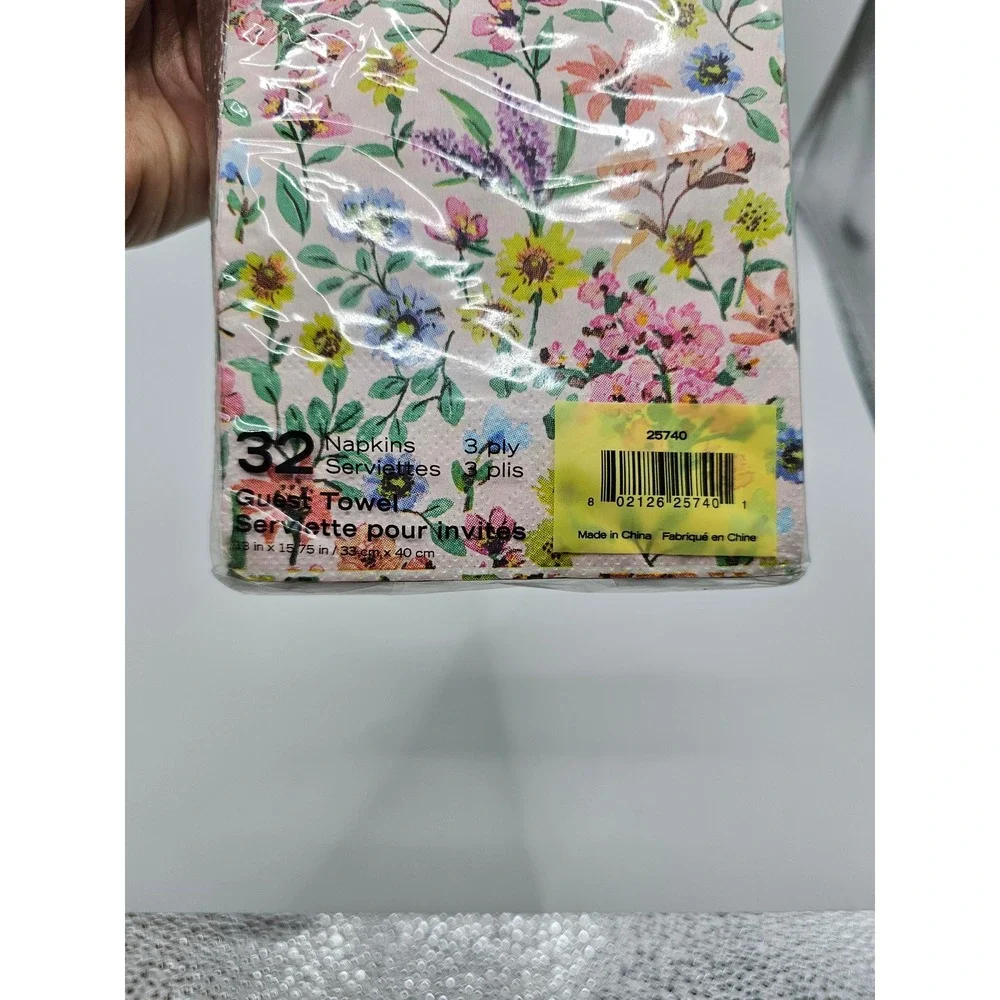 Floral Guest Towel Napkins 32 Count 3 Ply Pink Yellow Wildflower Paper Buffet
